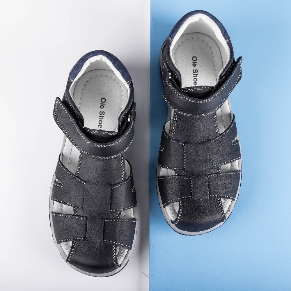 Boys Black Leather Sandals. Size 2